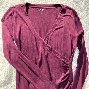 Ann Taylor LOFT Maroon Wrap Front Knit Long Sleeve Top - Small